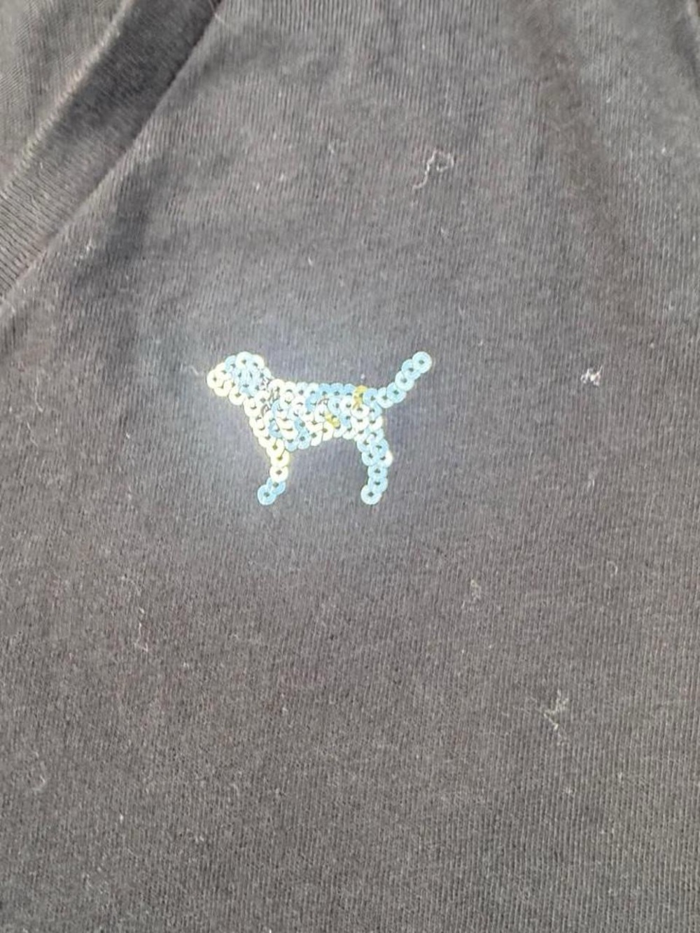 PINK Victoria's Secret Black Tee with Light Blue Dog Accent - Picture 3 of 5